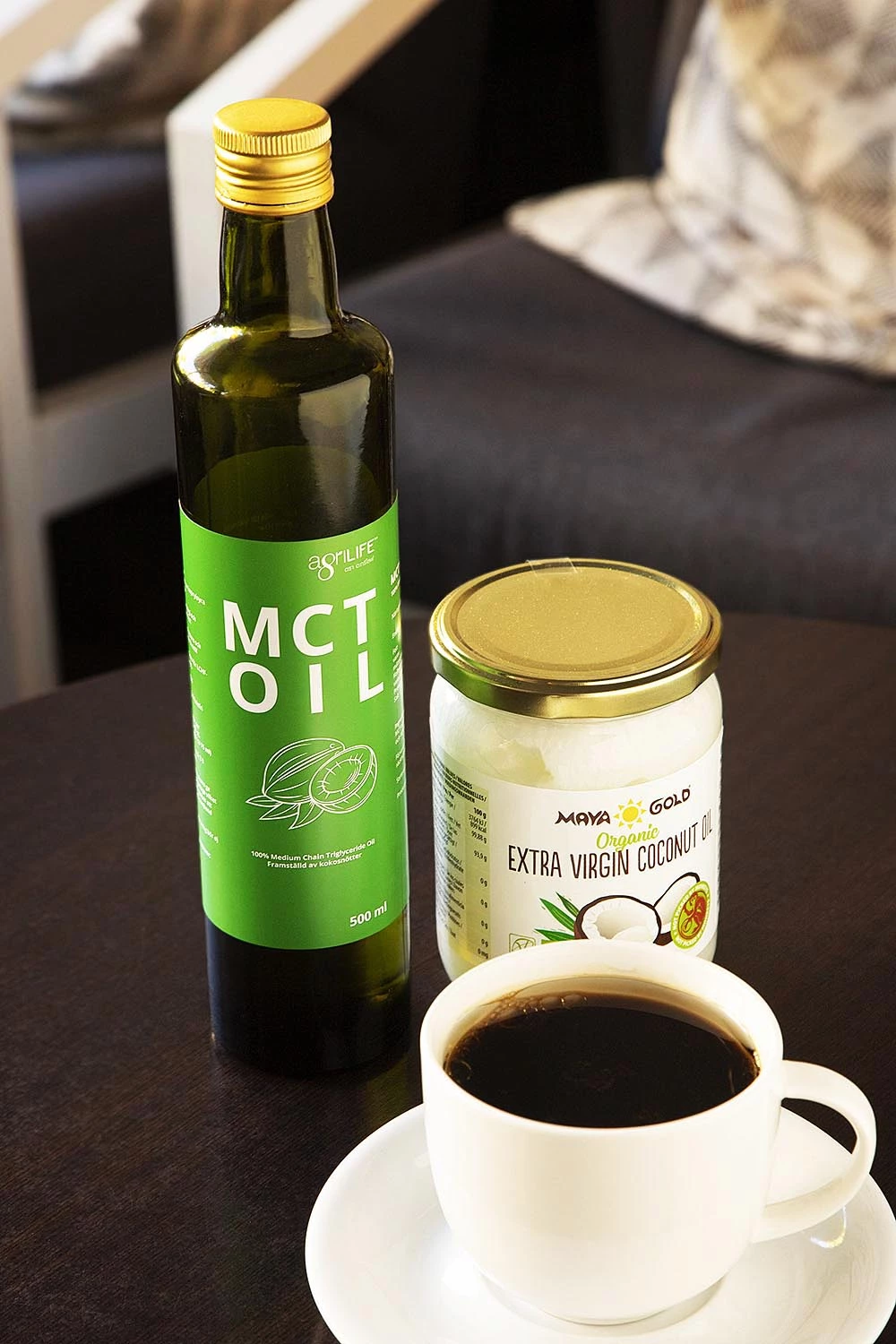 MCT-olja, Extra virgin coconut oil och kaffe - bra för dig som skippar frukosten.